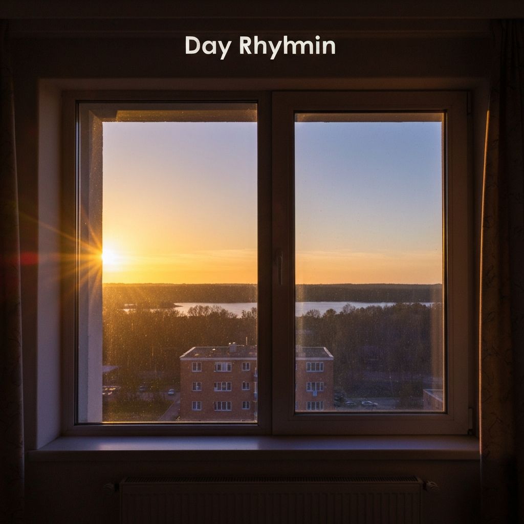 Window showing changing light throughout the day, from sunrise to sunset, symbolizing daily rhythm